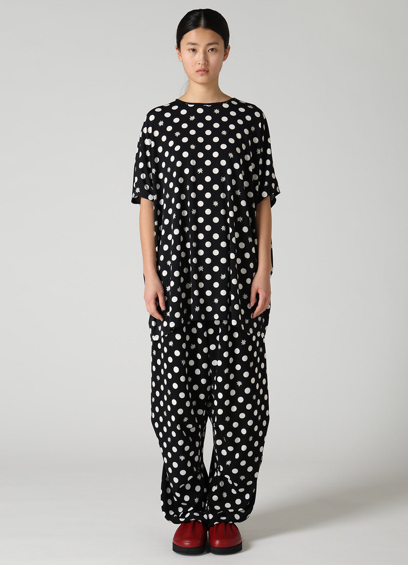 DOT FLOWER PRINT JERSEY OVERSIZED T-SHIRT
