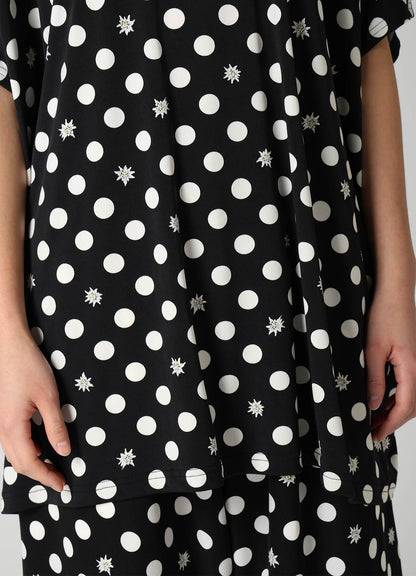 DOT FLOWER PRINT JERSEY OVERSIZED T-SHIRT