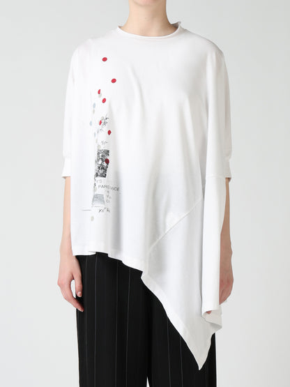 ATELIER PIGMENT PRINTED ASYMMETRIC DOLMAN SLEEVE T-SHIRT