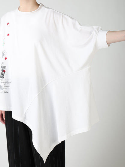 ATELIER PIGMENT PRINTED ASYMMETRIC DOLMAN SLEEVE T-SHIRT