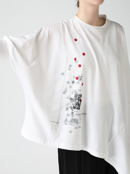 ATELIER PIGMENT PRINTED ASYMMETRIC DOLMAN SLEEVE T-SHIRT