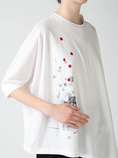 ATELIER PIGMENT PRINTED ASYMMETRIC DOLMAN SLEEVE T-SHIRT