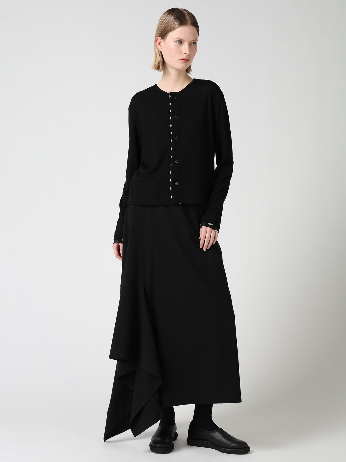 DOT PRINT TULLE ROUND NECK CARDIGAN