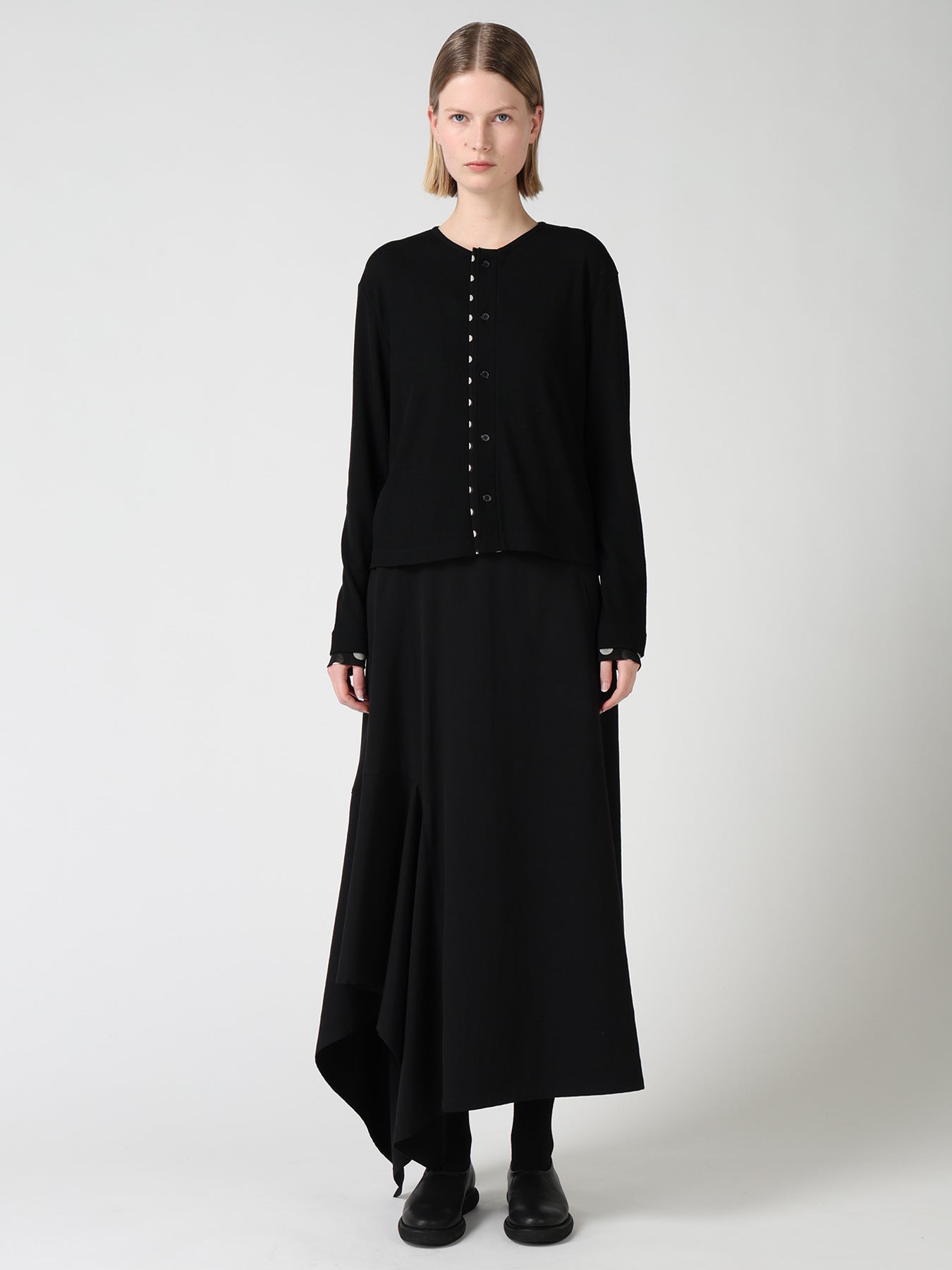 DOT PRINT TULLE ROUND NECK CARDIGAN