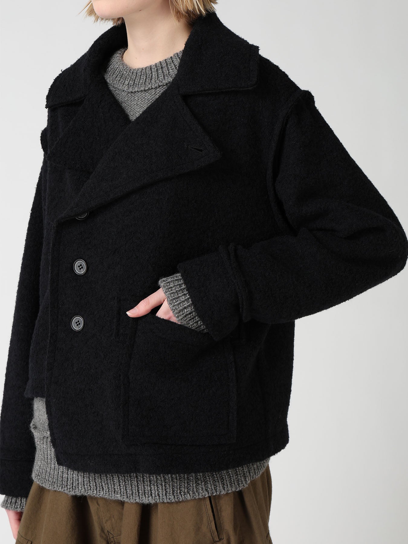WOOL BLEND BOUCLÉ SHORT JACKET – THE SHOP YOHJI YAMAMOTO