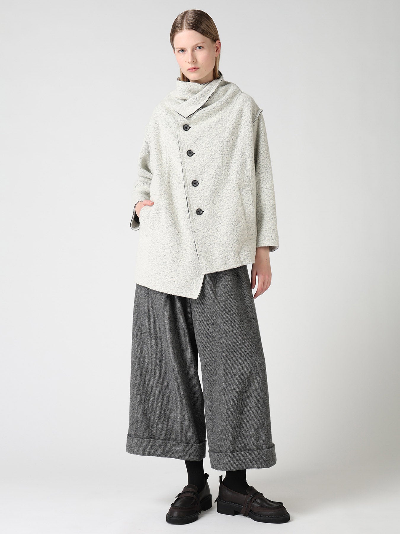 WOOL BLEND BOUCLÉ OFF-NECK JACKET – THE SHOP YOHJI YAMAMOTO