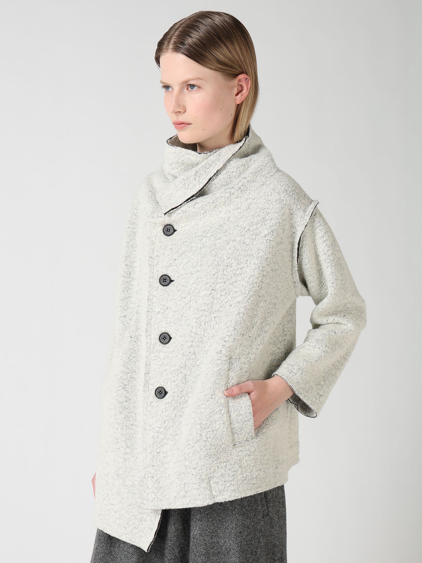 WOOL BLEND BOUCLÉ OFF-NECK JACKET – THE SHOP YOHJI YAMAMOTO