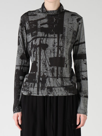 "DESOLATE CITY" JERSEY LONG SLEEVE HIGH NECK T-SHIRT