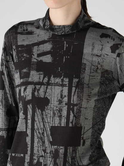 "DESOLATE CITY" JERSEY LONG SLEEVE HIGH NECK T-SHIRT