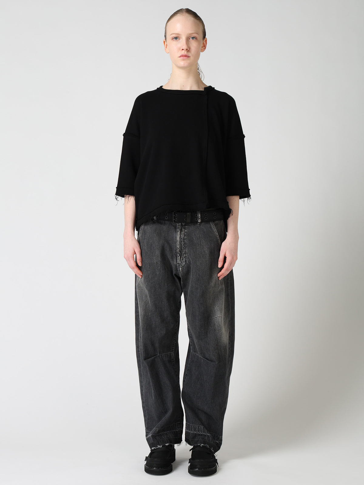 FRENCH TERRY ROUND NECK UNEVEN T-SHIRT