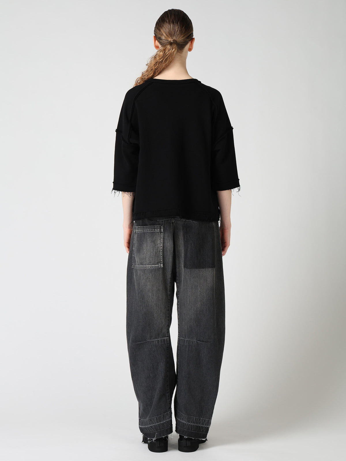 FRENCH TERRY ROUND NECK UNEVEN T-SHIRT