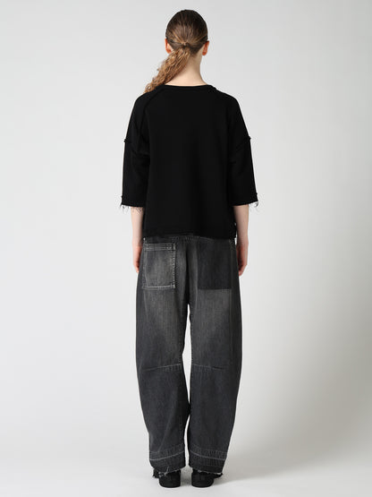 FRENCH TERRY ROUND NECK UNEVEN T-SHIRT