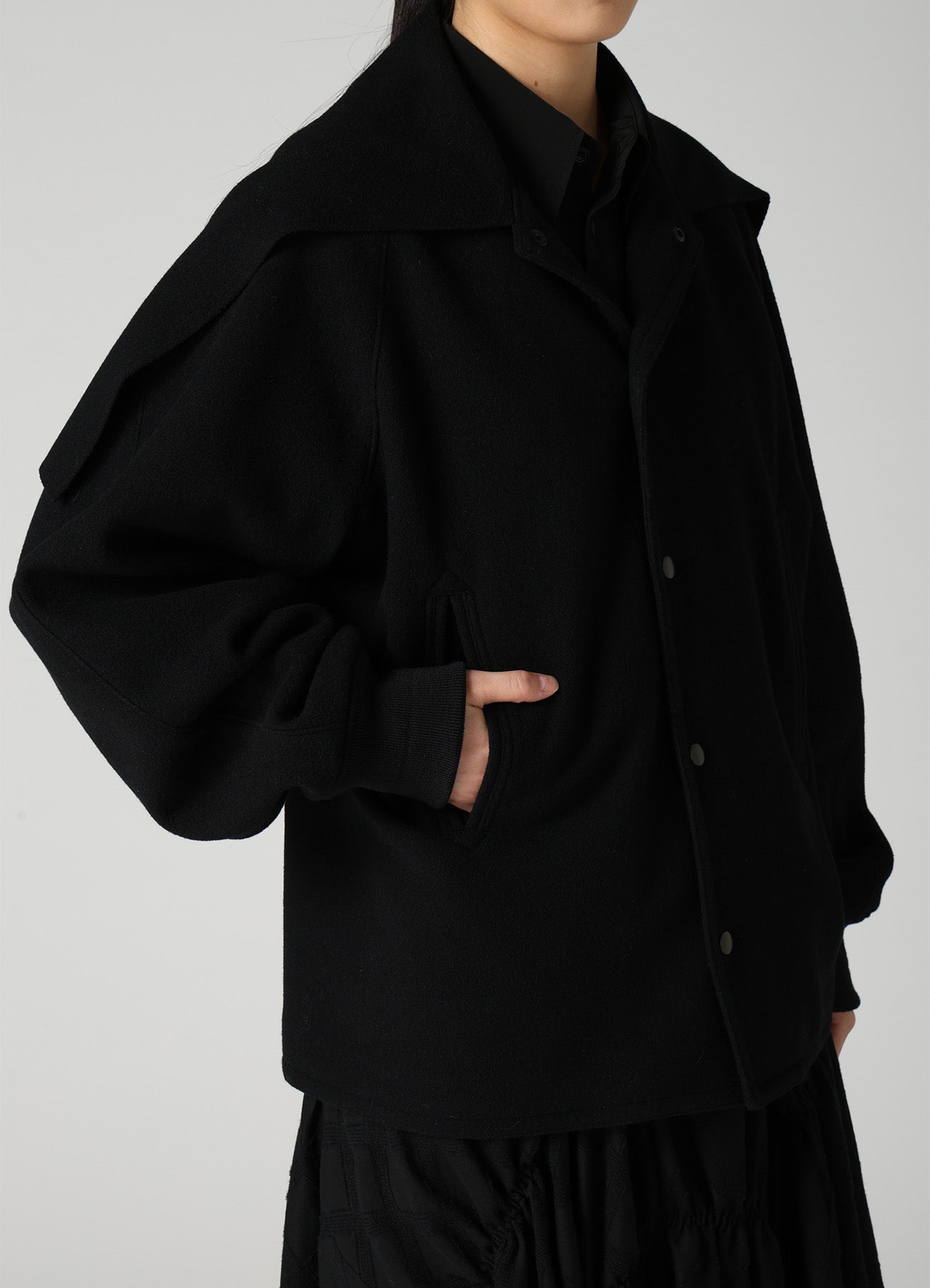 CASHMERE KNIT FLEECE SAILOR COLLAR JACKET