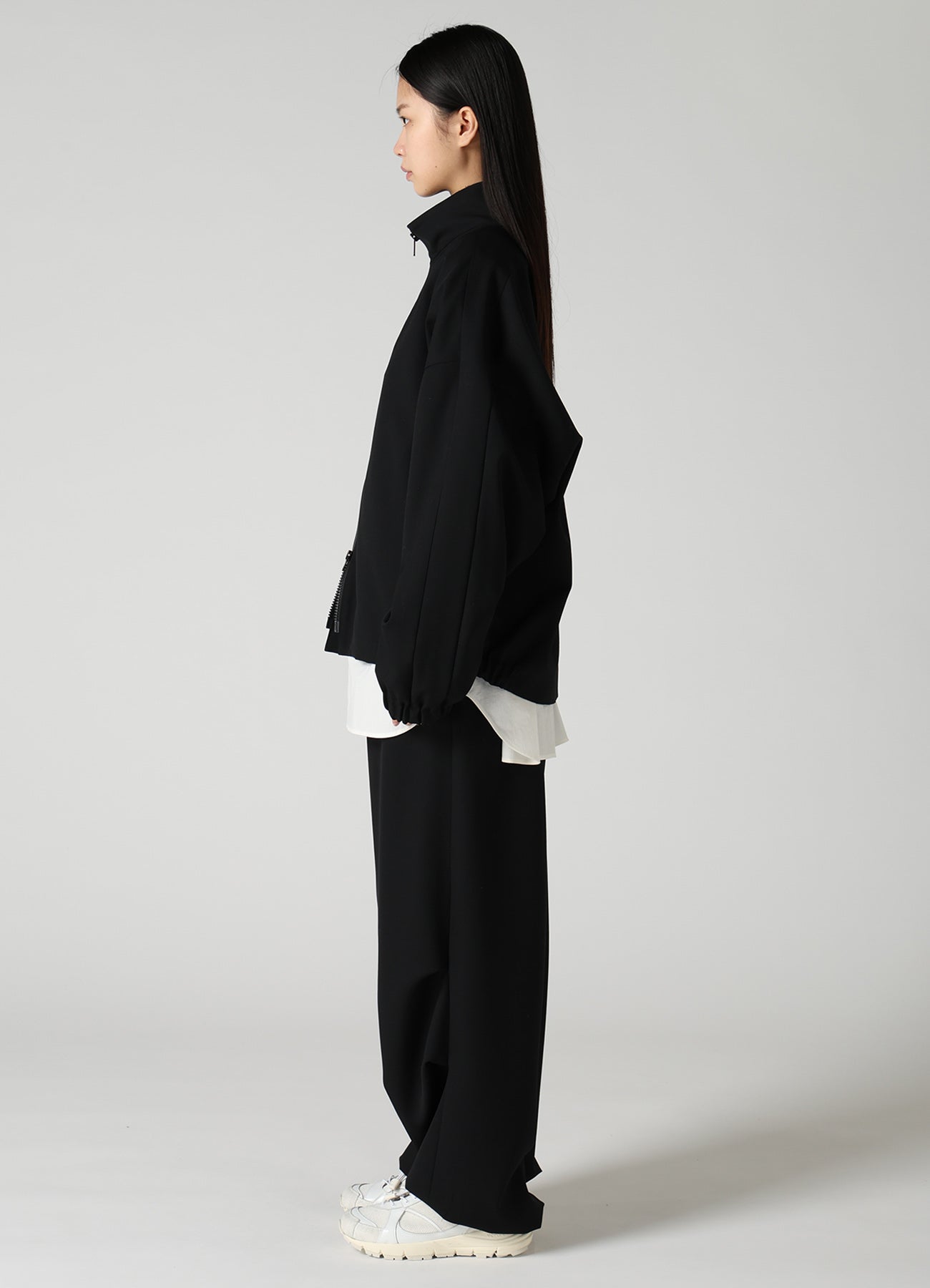 WOOL GABARDINE STAND COLLAR JACKET