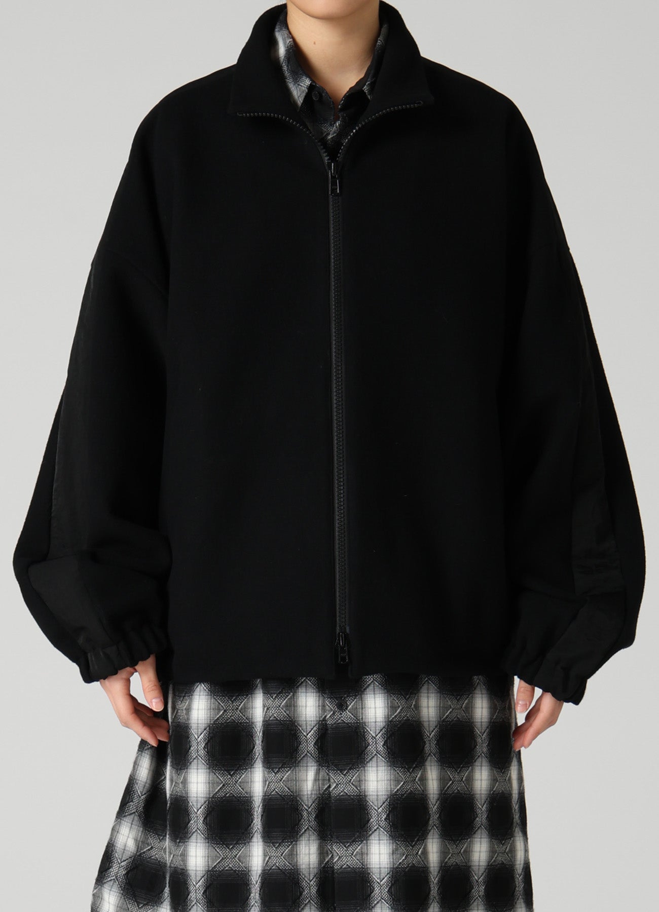CASHMERE KNIT FLEECE STAND COLLAR JACKET