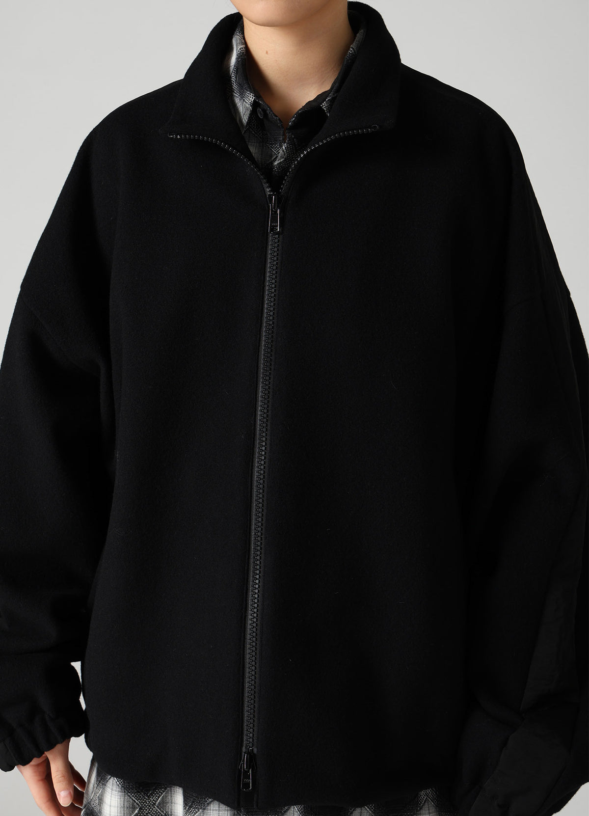 CASHMERE KNIT FLEECE STAND COLLAR JACKET
