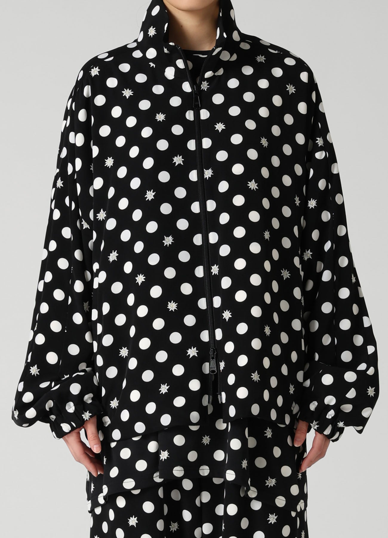 DOT FLOWER PRINT STAND COLLAR JACKET