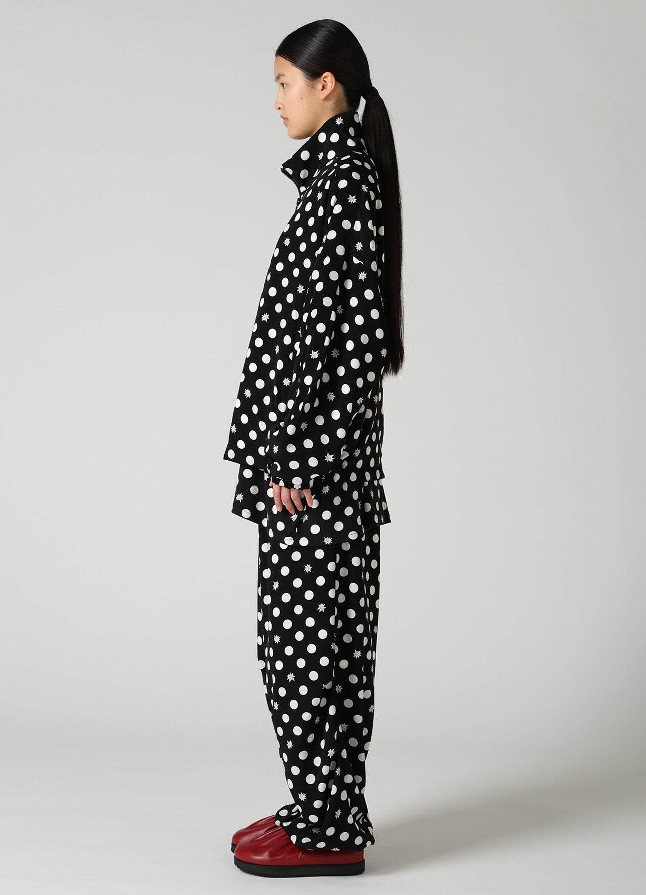 DOT FLOWER PRINT STAND COLLAR JACKET