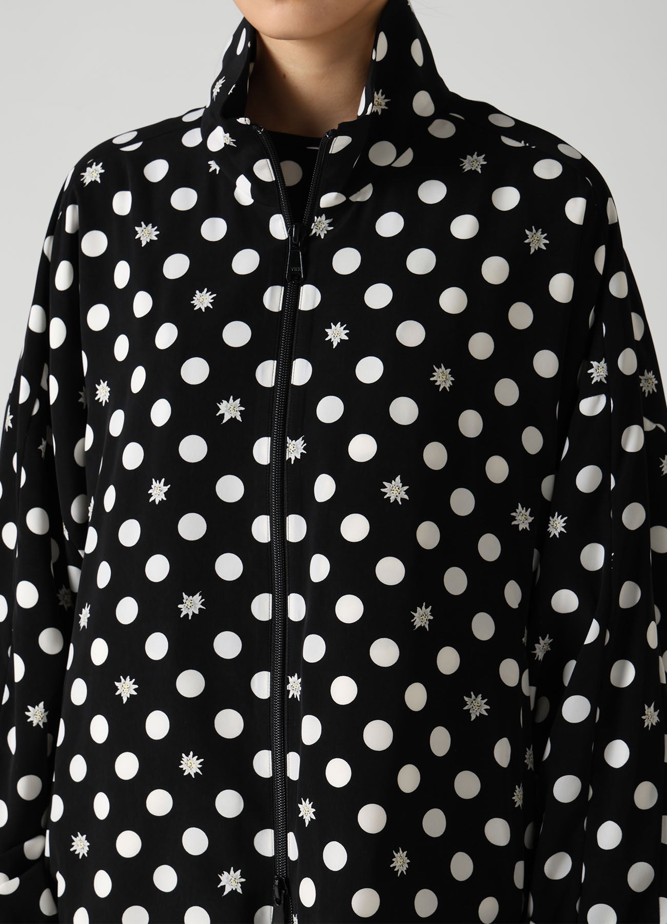 DOT FLOWER PRINT STAND COLLAR JACKET