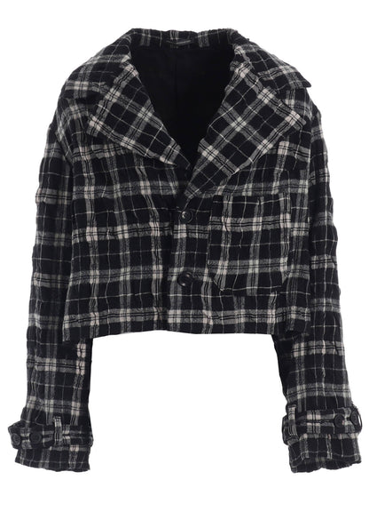 MILLED WOOL COTTON PLAID JACKET