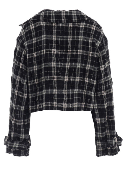 MILLED WOOL COTTON PLAID JACKET