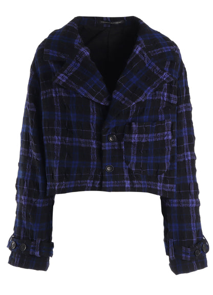 MILLED WOOL COTTON PLAID JACKET