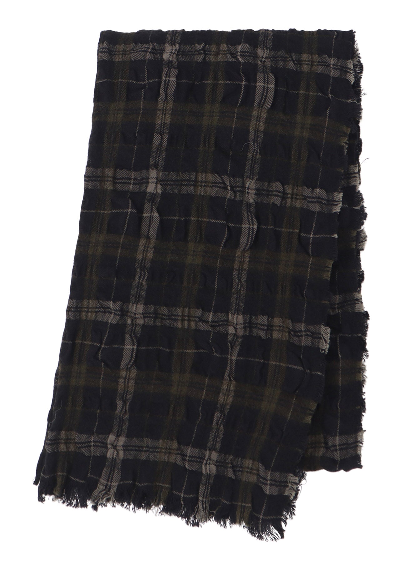 MILLED WOOL COTTON PLAID STOLE