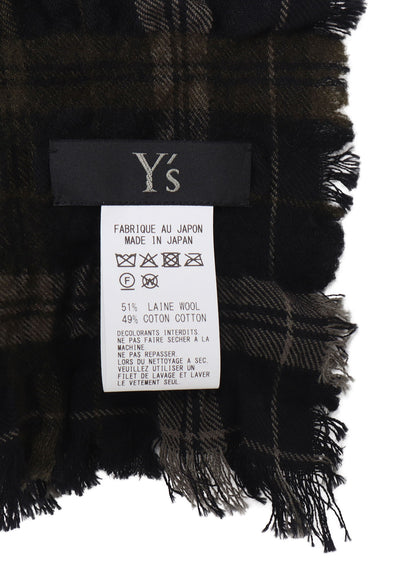 MILLED WOOL COTTON PLAID STOLE