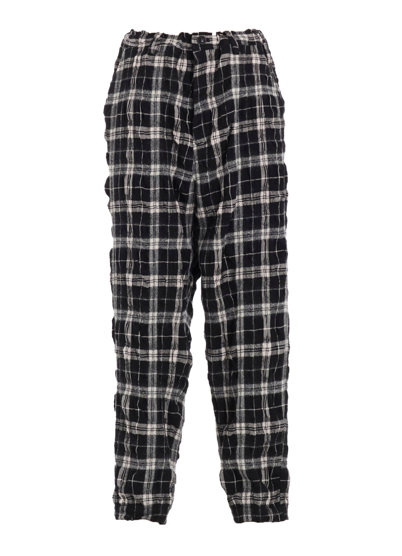 MILLED WOOL COTTON PLAID PANTS