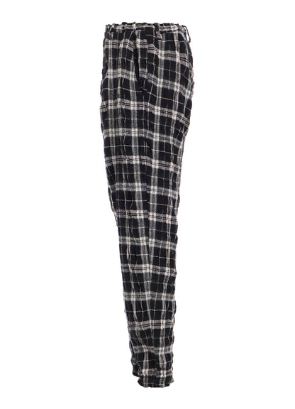 MILLED WOOL COTTON PLAID PANTS