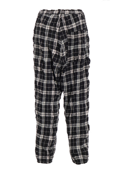 MILLED WOOL COTTON PLAID PANTS
