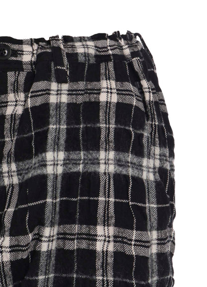 MILLED WOOL COTTON PLAID PANTS