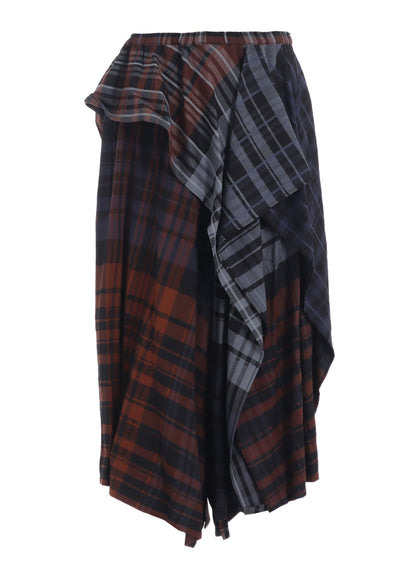 WOOL BLEND PLAID DRAPE PANTS