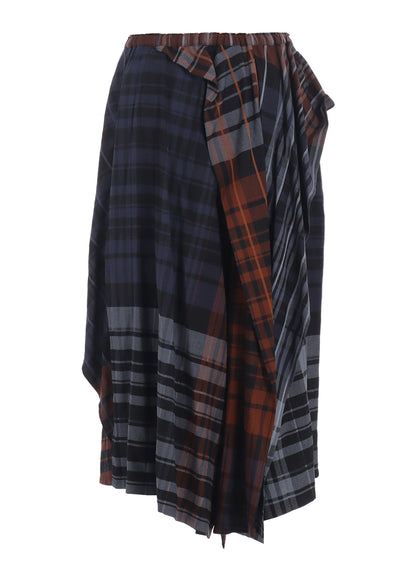 WOOL BLEND PLAID DRAPE PANTS