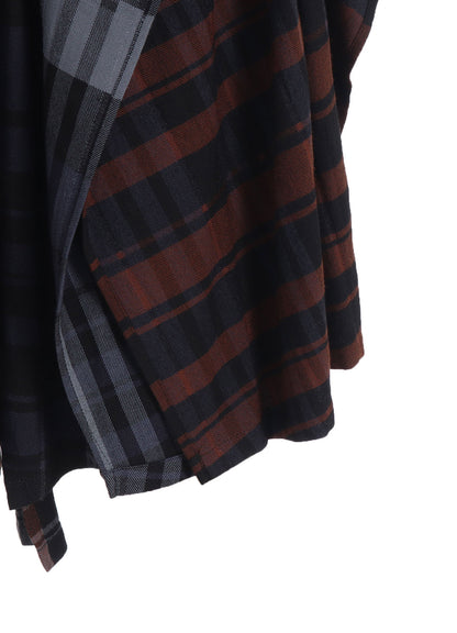 WOOL BLEND PLAID DRAPE PANTS