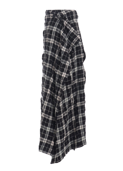 MILLED WOOL COTTON PLAID SKIRT