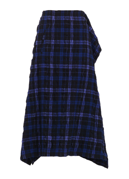 MILLED WOOL COTTON PLAID SKIRT