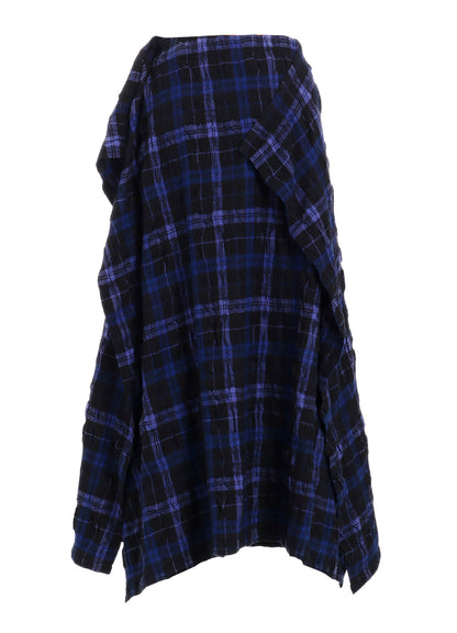 MILLED WOOL COTTON PLAID SKIRT