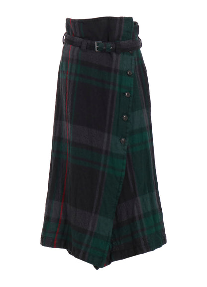 MILLED WOOL PLAID SKIRT
