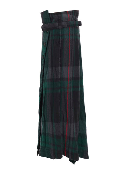 MILLED WOOL PLAID SKIRT