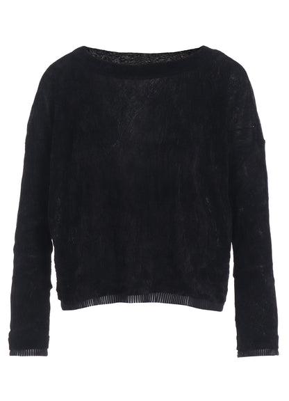 FLOCKED TULLE ROUND NECK WIDE  T