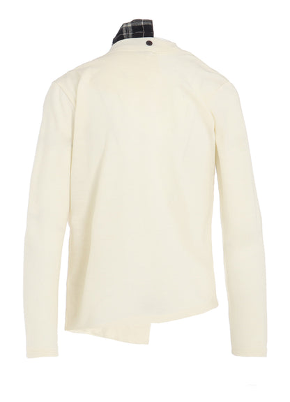 MILLED PLAID WOOL UNBALANCED RIBBON CARDIGAN