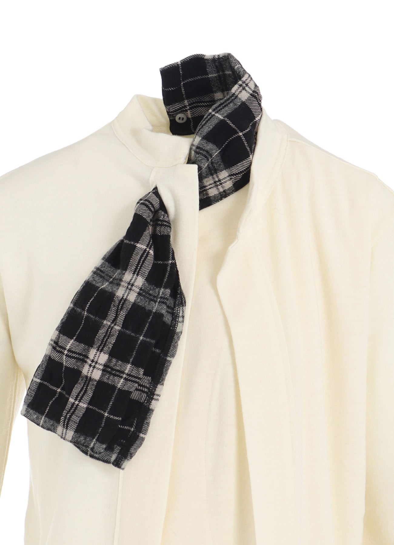 MILLED PLAID WOOL UNBALANCED RIBBON CARDIGAN