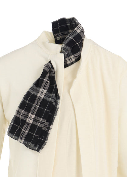 MILLED PLAID WOOL UNBALANCED RIBBON CARDIGAN