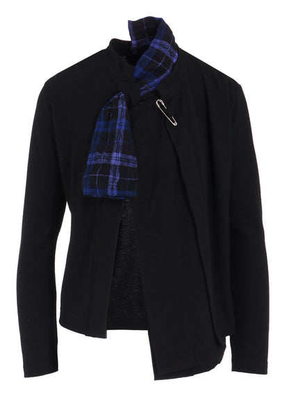 MILLED PLAID WOOL UNBALANCED RIBBON CARDIGAN