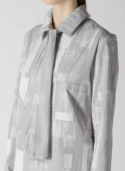 TYPEWRITER STRIPE BOW COLLAR BLOUSE