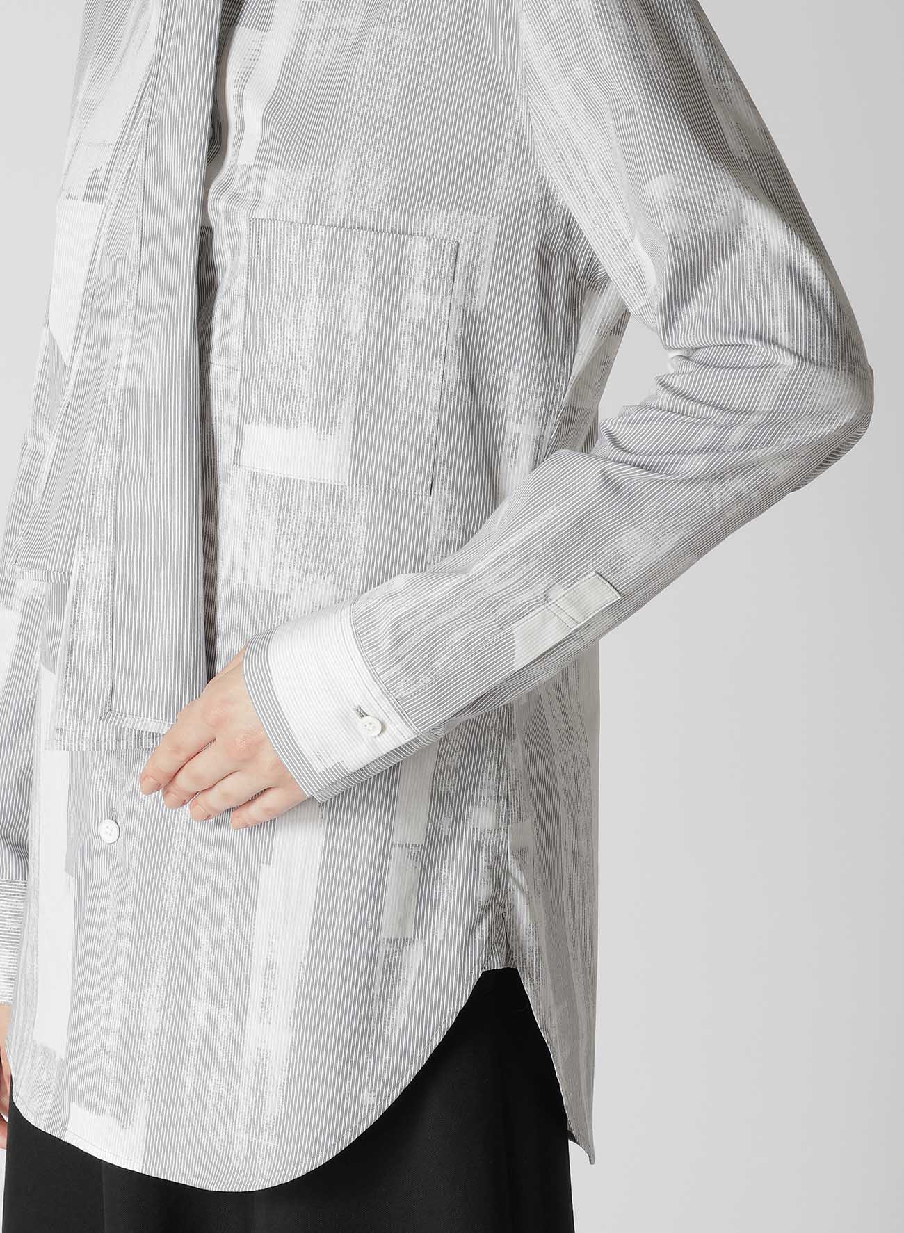 TYPEWRITER STRIPE BOW COLLAR BLOUSE