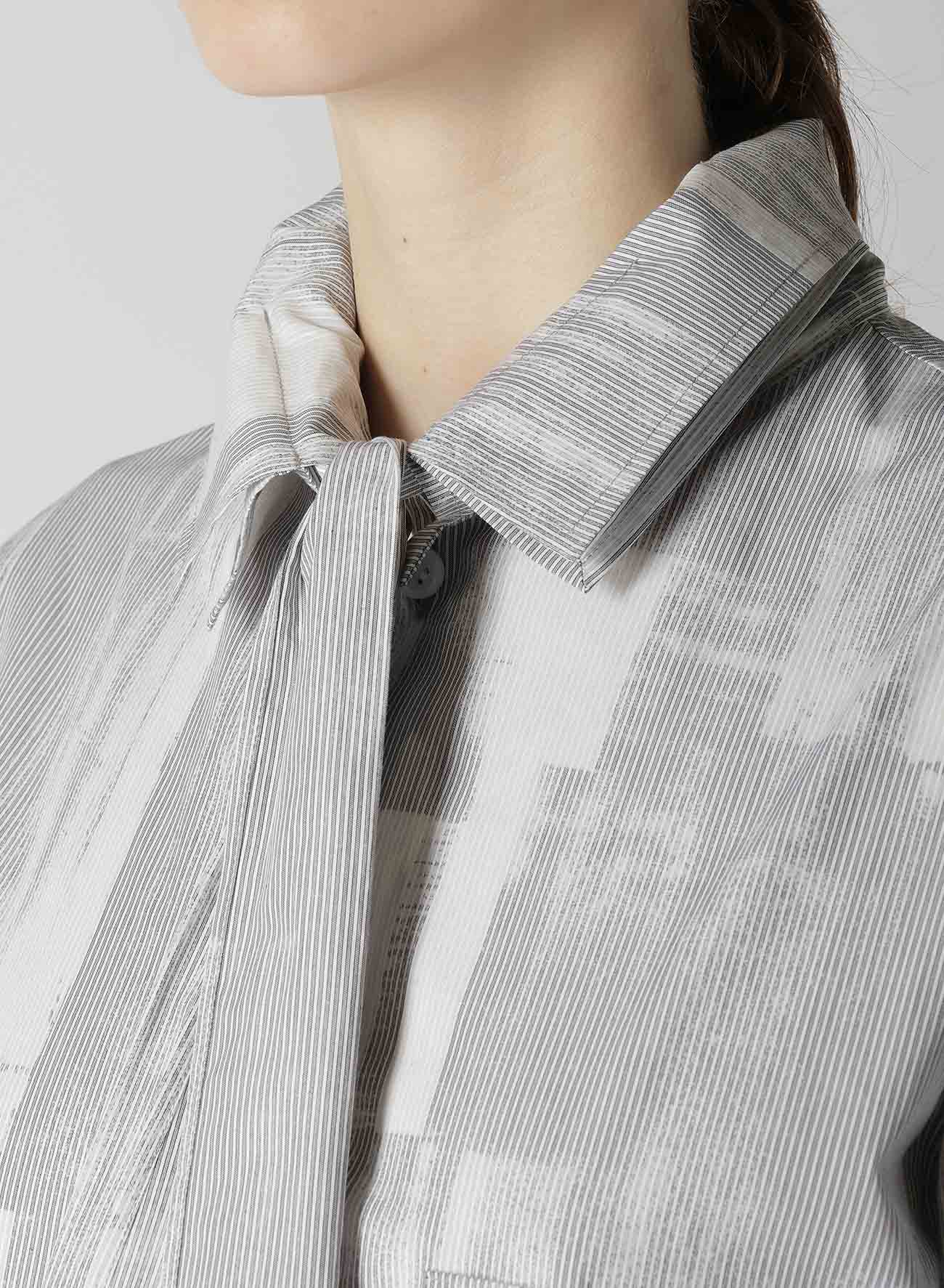 TYPEWRITER STRIPE BOW COLLAR BLOUSE