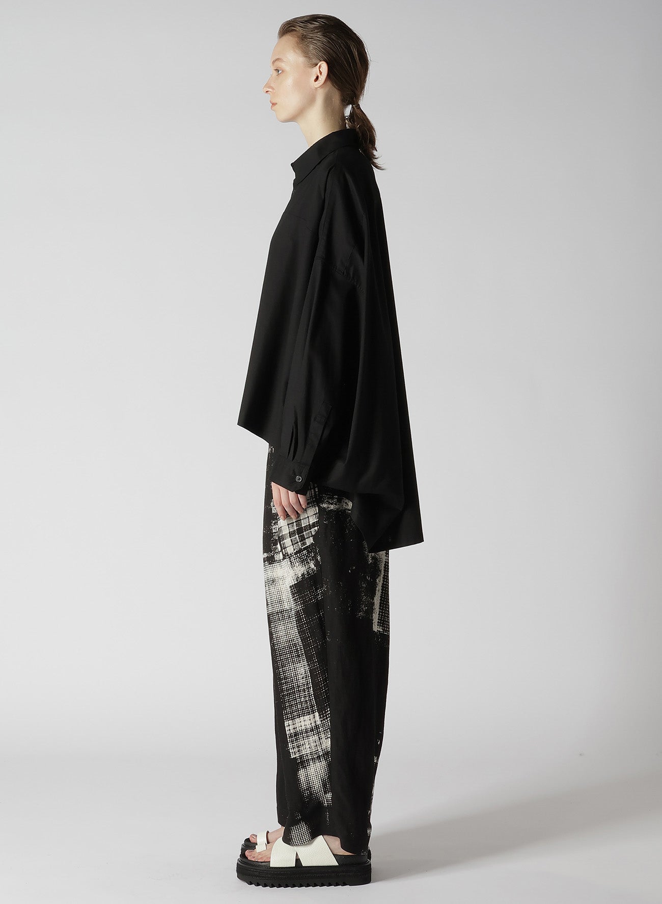 [Y's BORN PRODUCT] THIN COTTON TWILL DOUBLE FRONT OVERSIZED SHIRT