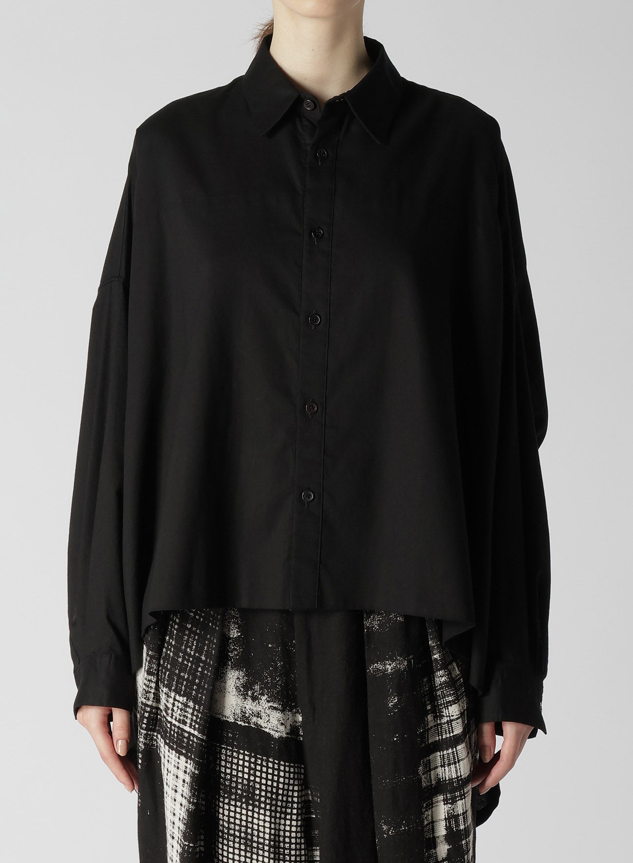 [Y's BORN PRODUCT] THIN COTTON TWILL DOUBLE FRONT OVERSIZED SHIRT